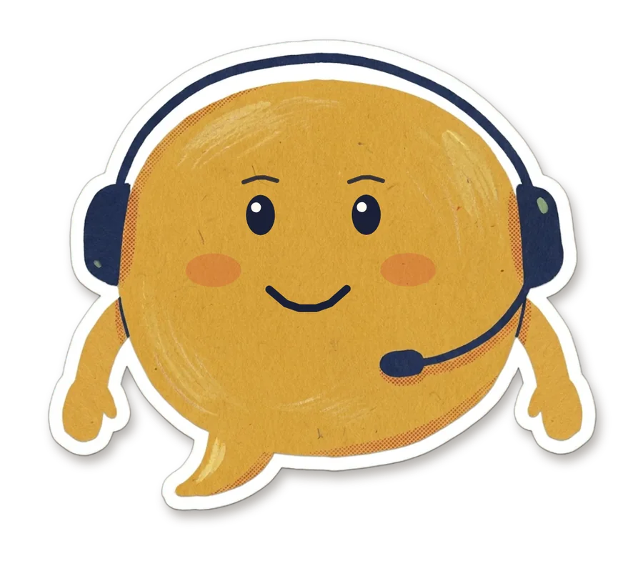 HOPE, a friendly gold speech-bubble character wearing a headset